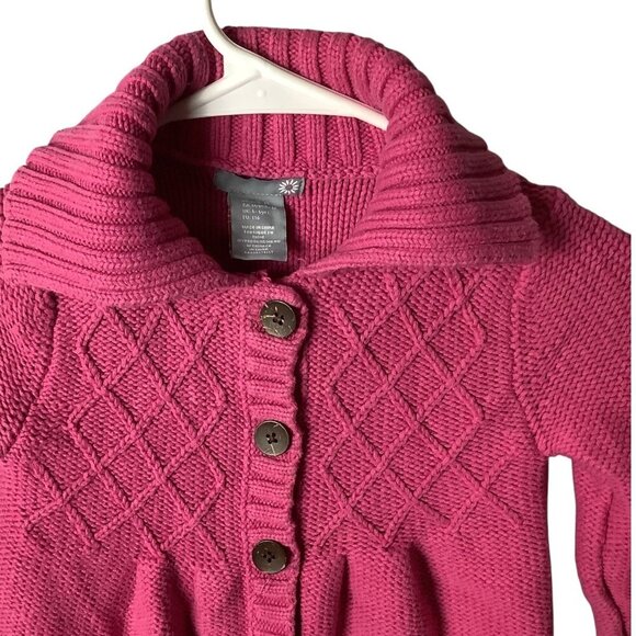 Girls Pink Knit Cardigan Sweater Size M 5-6 Diamond Pattern Button Front - Picture 4 of 13